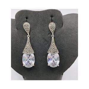 CFJ Marcasite and CZ Sterling Silver Dangle Earrings